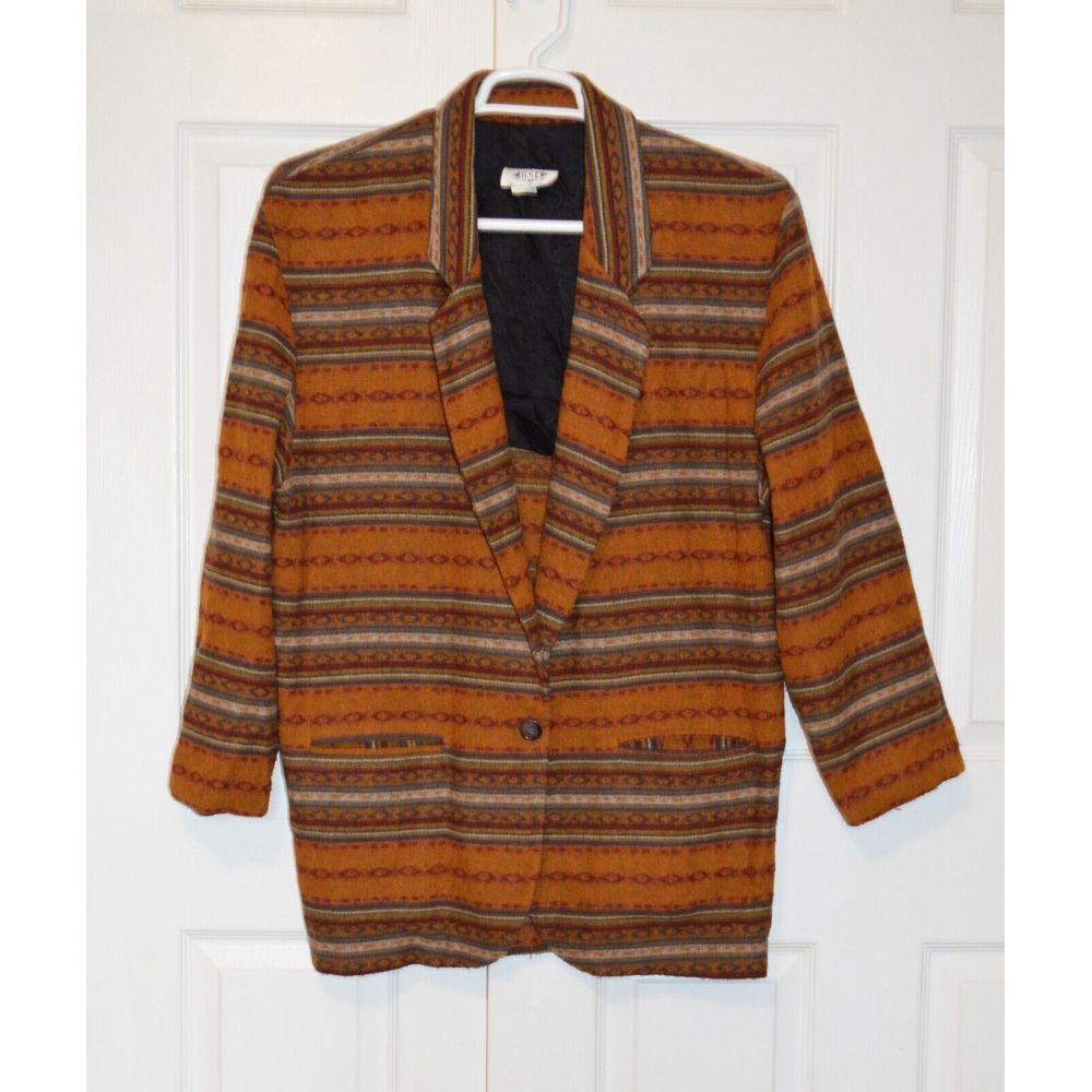 GSL‎ Vintage Blazer Women's M Southwestern Aztec Wool Blend USA - Picture 3 of 16